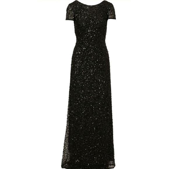 NWT! Adrianna Papell Women's Off Shoulder Black Sequins Maxi Gown Sz 14 $299 - Picture 4 of 12